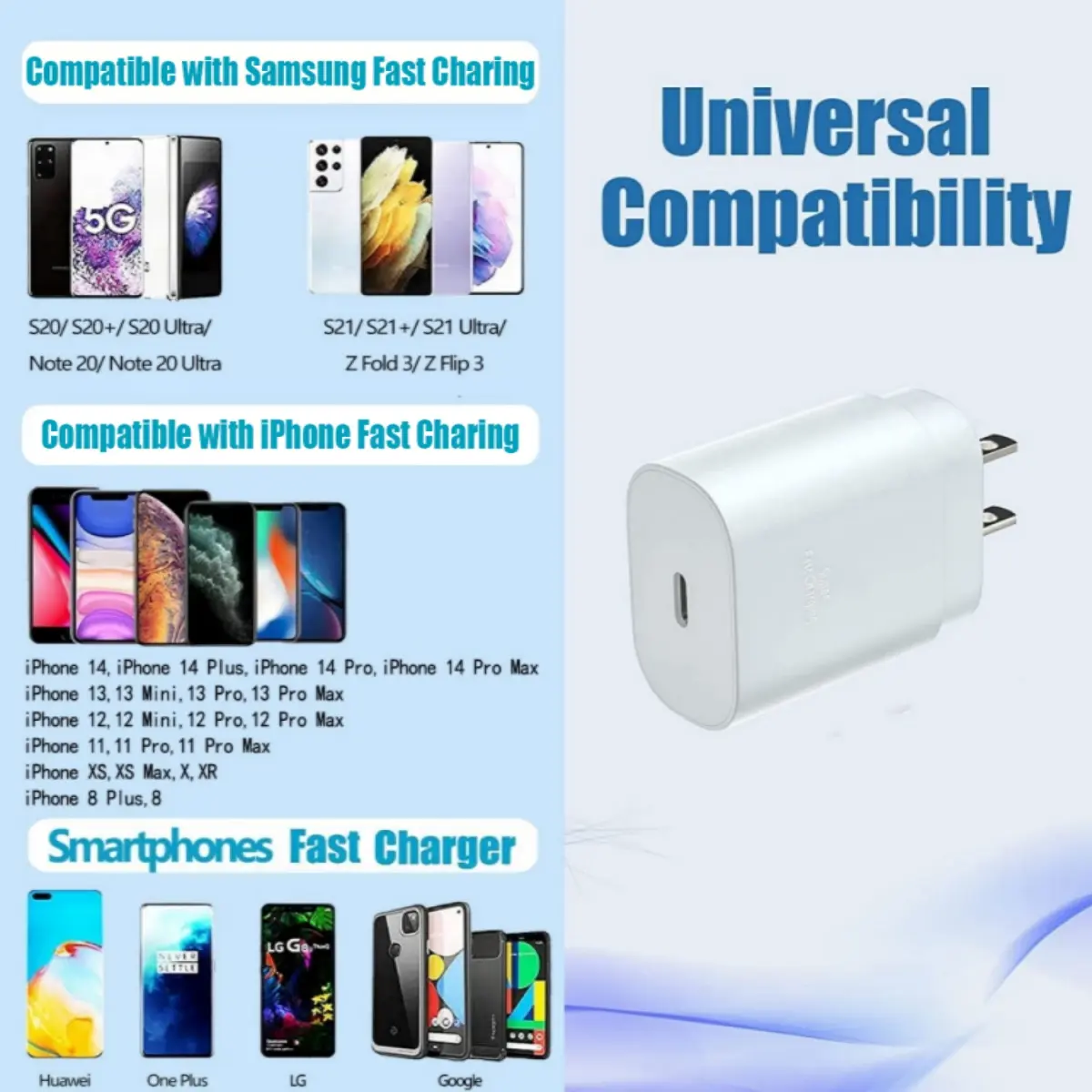 2Sets 25W PD Wall Fast Charger+20W 6.6 FT Type-C to iphone Fast Charging Cable Compatible with iPhone 14/13/12/12/Max/11/Xs Max