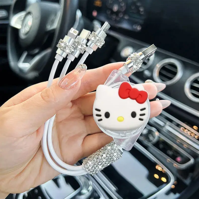 Sanrio Hellokittys 3 In 1 Charging Cable for Iphone Android Micro Usb Type-C Mobile Phone Cute Usb Data Cable