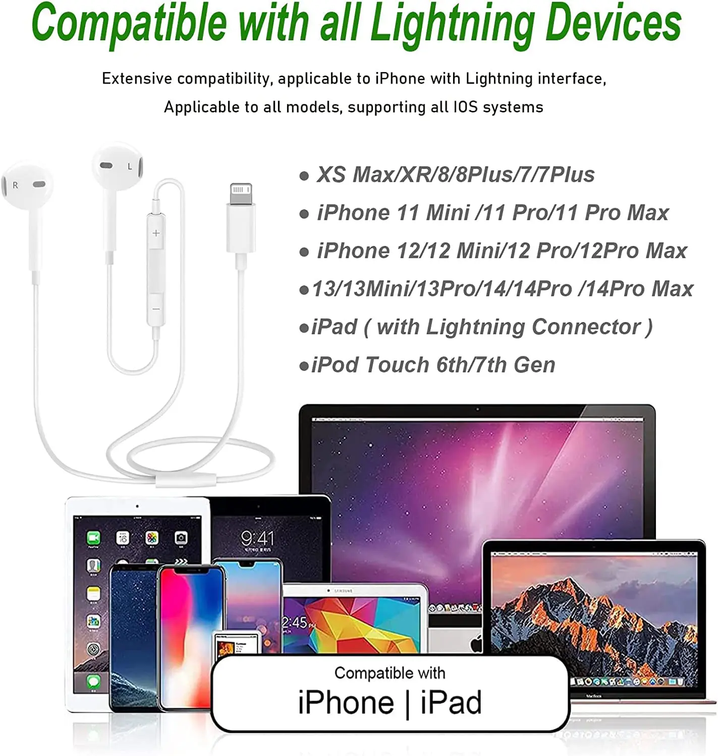 Luxury Wired Earphones For Apple iPhone 14 13 12 11 Pro Max Mini X XS XR X 7 8 Plus SE Bluetooth Headphone Accessories