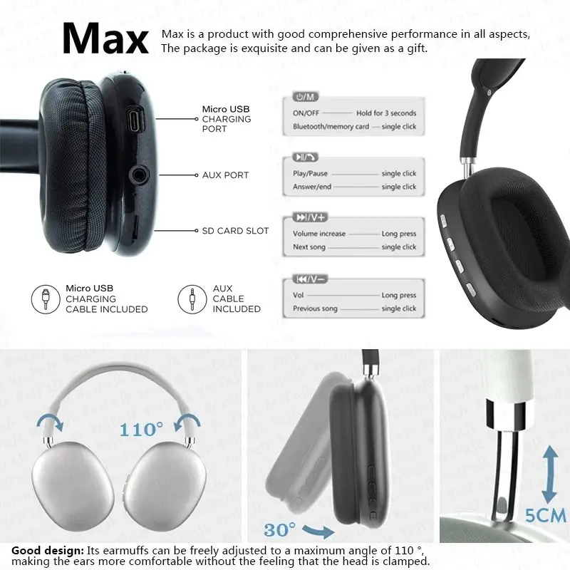 2025 P9 Pro Max ANC Headphones, Wireless Bluetooth 5.4 Over-Ear, Studio Sound for Music/Photography, Retro Vintage Design