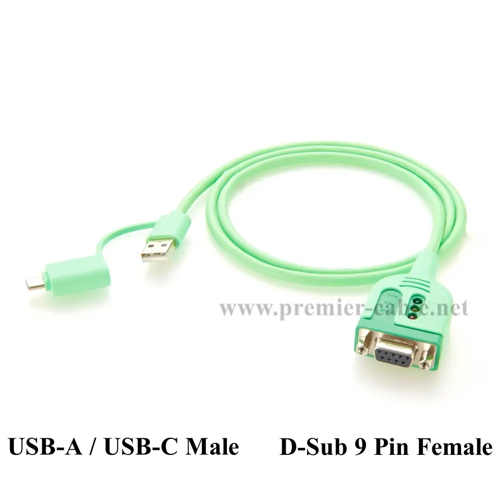 USB Type-A USB Type-C to RS232 Serial Adapter Cable with FTDI Chip, USB-A USB-C to RS232 DB9 Female Serial Port Converter Cable