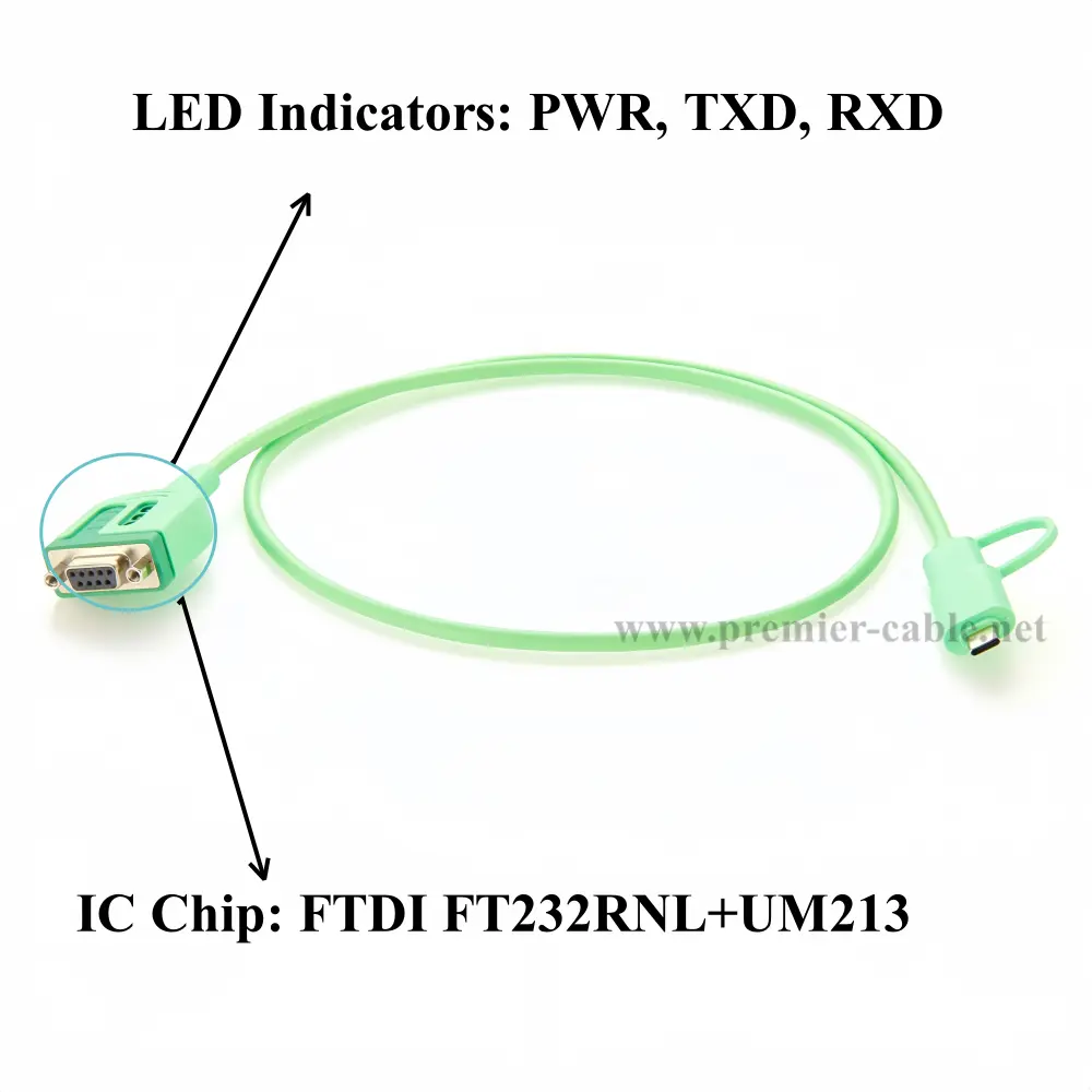 USB Type-A USB Type-C to RS232 Serial Adapter Cable with FTDI Chip, USB-A USB-C to RS232 DB9 Female Serial Port Converter Cable