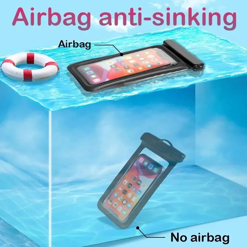 Floating airbag waterproof swim bag phone case for iPhone 15 14 13 waterproof phones pouch universal underwater phone protector