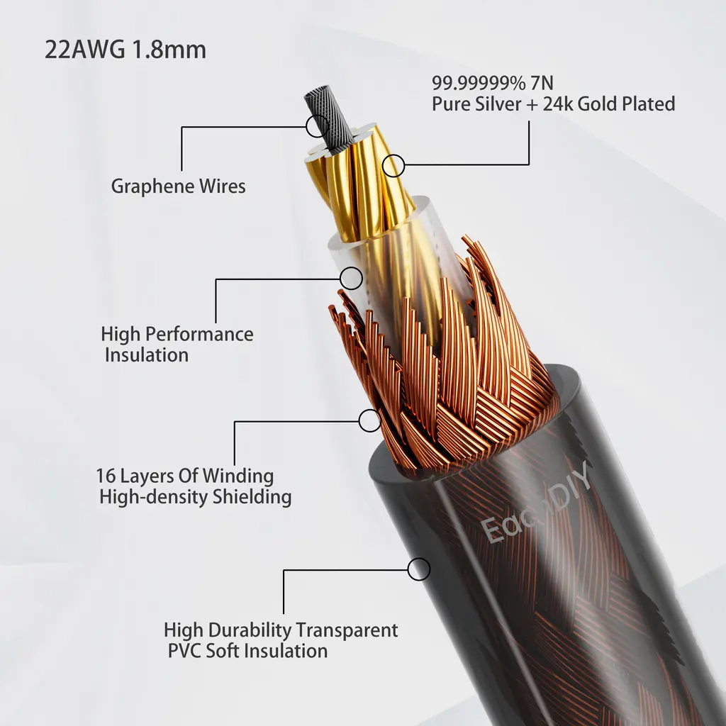 99% 24k Gold 7n Pure Silver Graphene Shield Earphone Cable For Denon AH-mm400 mm300 mm200 Beats solo2 solo3 headphone LN008568