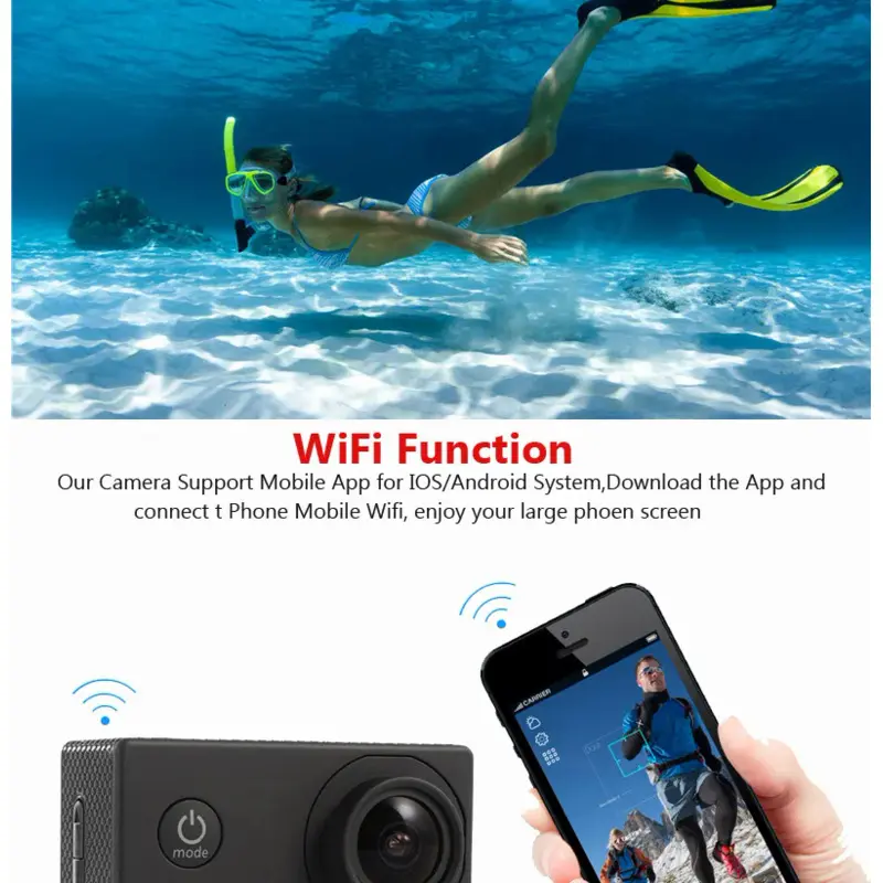 2.0" Action Camera Ultra HD 4K 30FPS WiFi Underwater Cameras Waterproof Helmet Bicycle Video Recording Cameras Outdoor Sport Cam