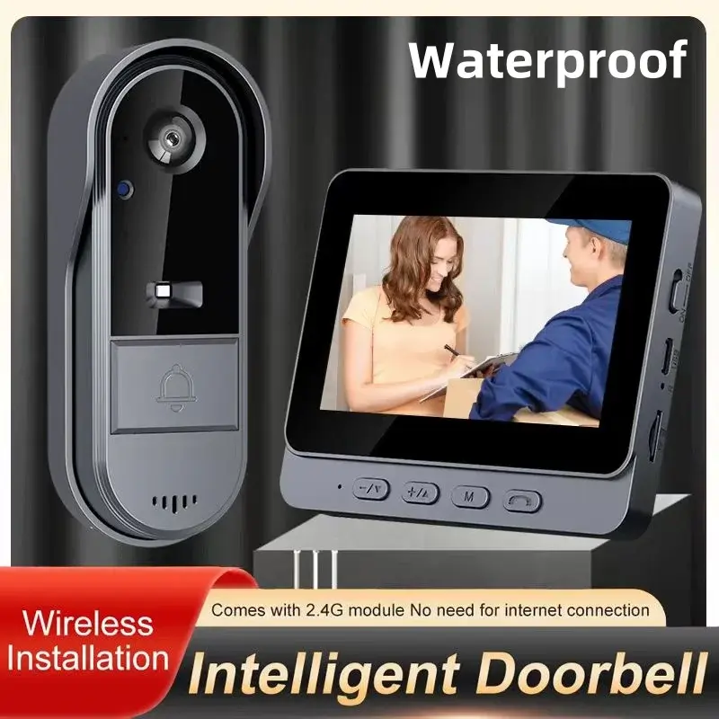 2025 Wireless Waterproof Visual Doorbell IR Night Vision Door Bell HD 4.3inch IPS Screen Doorbell Camera 2.4G For Home Apartment