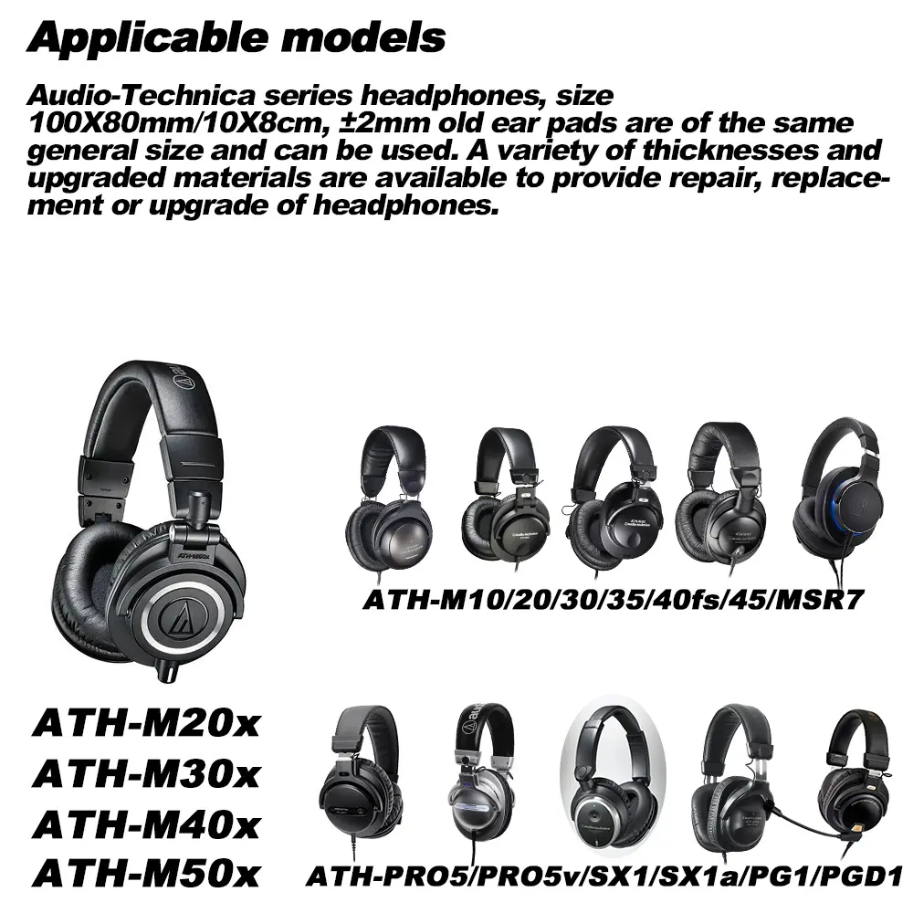 Replacement for Audio-Technica ATH-MSR7b M10X/M20X/M30X/M40X/M50X/PRO5v/SX1a/10X8cm 100X80mm Ear Pads Earphone Cushions