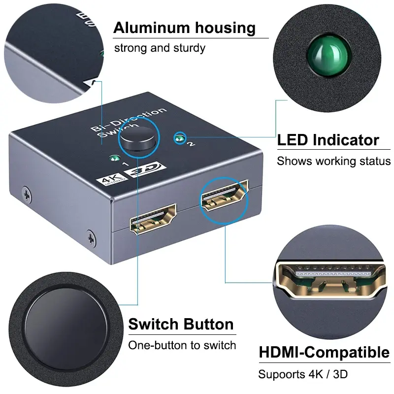 Ultra HD 4K 60Hz bi-directional switch HDMI 2.0 HDMI compatible splitter KVM 1x2x1 dual ports adapter converter for PS4/3 TV box