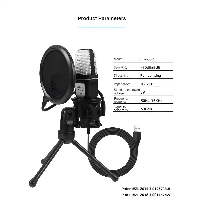Cheap RGB 3.5mm USB Recording Mic Kit with Shock Mount Tripod Laptop Desktop Wired Computer Gaming Microphone for Pc Cell Phone