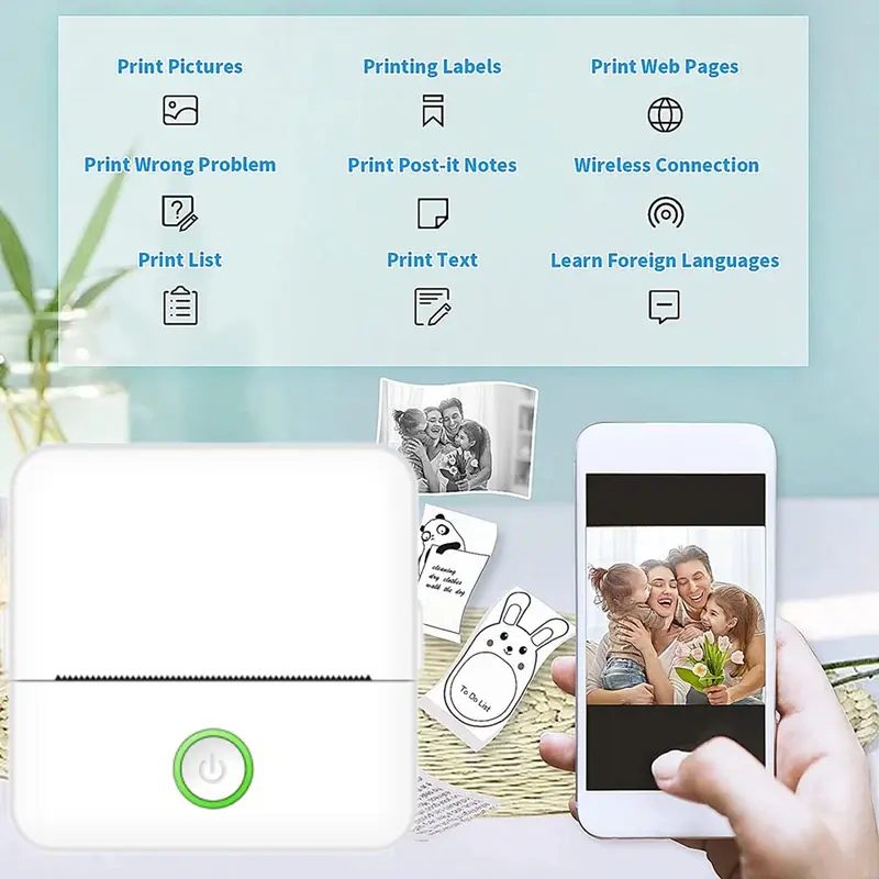 Mini sticker printer, inkless thermal printer with Rolls mini portable printer for student error title note pocke printing
