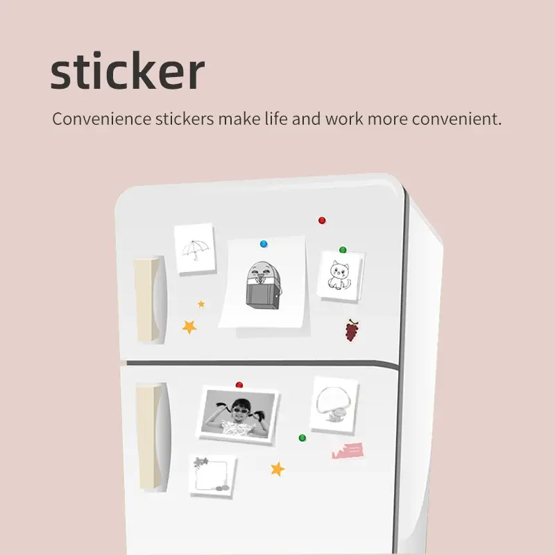 Mini sticker printer, inkless thermal printer with Rolls mini portable printer for student error title note pocke printing