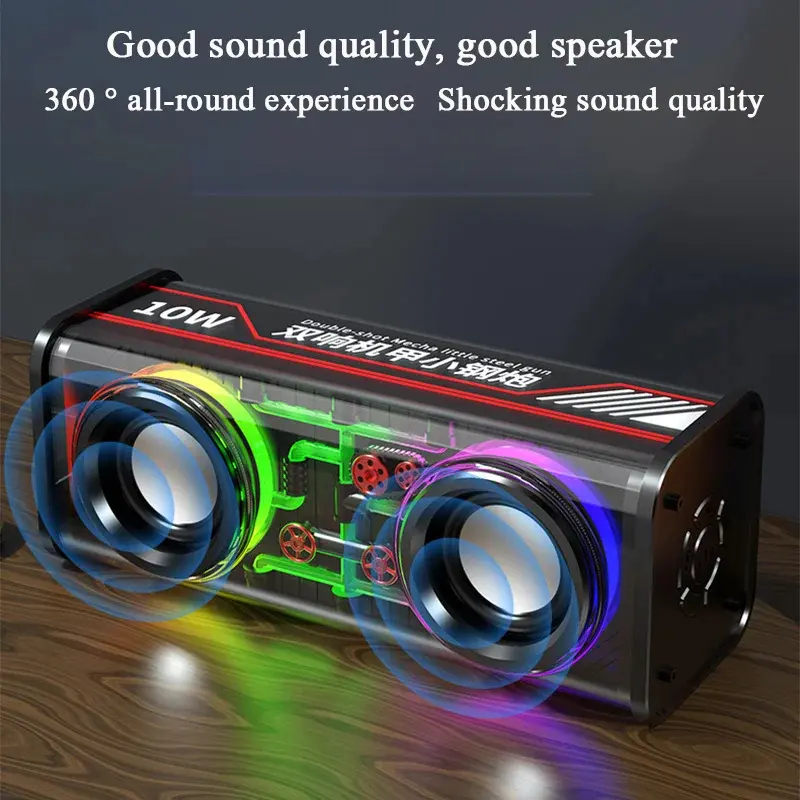 V8 Transparent Mecha Music Speakers BluetoothWireless 5.0 Bass Diaphragm Subwoofer TWS RGB Light Mini Party Loudspeaker