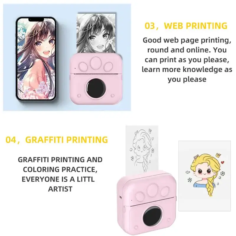 Bluetooth wireless mini label printer inkless thermal baggage/Notes/book tag boarding pass note photo printing 1000mAh portable