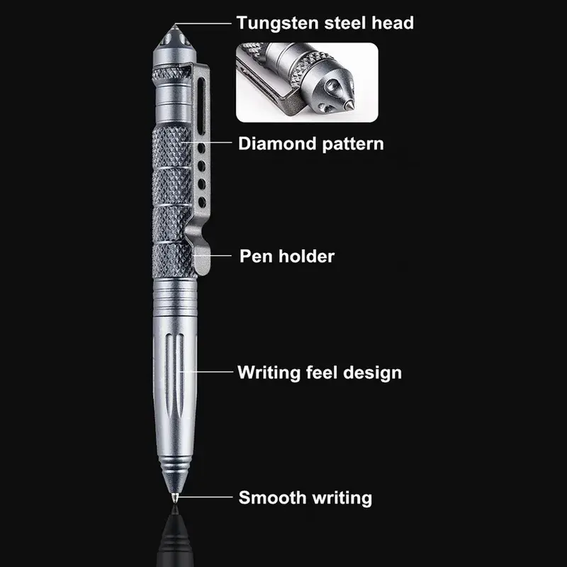 New Metal Military Tactical Pen Self Defense Pen for School Student Office Survival Emergency Glass Breaker EDC Supplies Outdoor