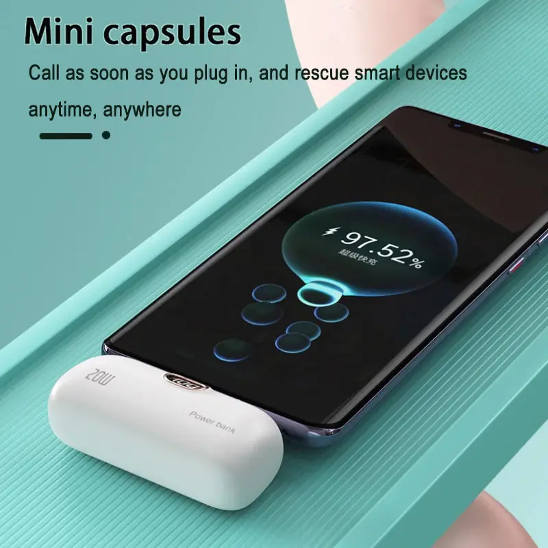 Mini Power Bank 2000/5000mAh Built Cable Portable Mobile Charger Fast Charger Spare Battery Capsule Power bank For iPhone Type-C