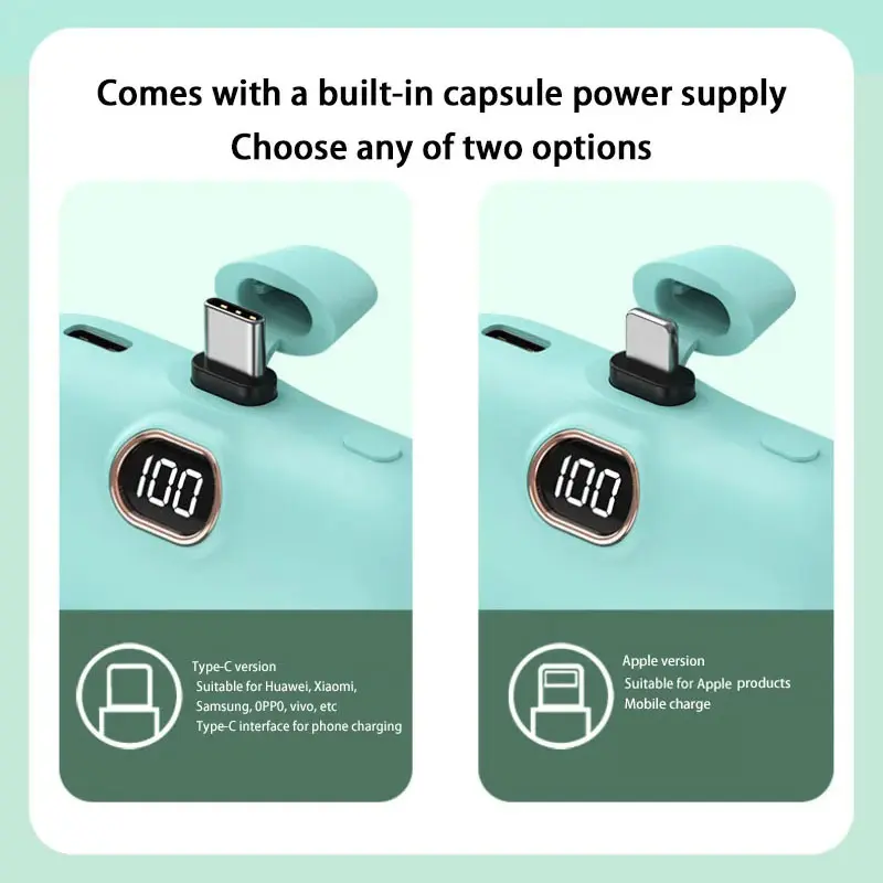 Mini Power Bank 2000/5000mAh Built Cable Portable Mobile Charger Fast Charger Spare Battery Capsule Power bank For iPhone Type-C