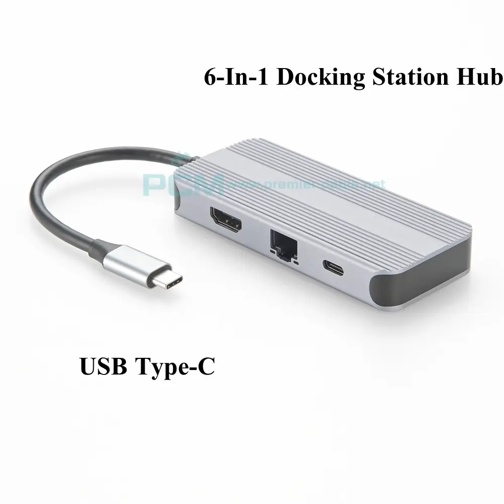 USB Type-C 6-Port Mini Docking Station, USB-C to 4K@30Hz HD Adapter Hub with 60W Power Delivery, RJ45 Ethernet, 3 USB 3.0 Port