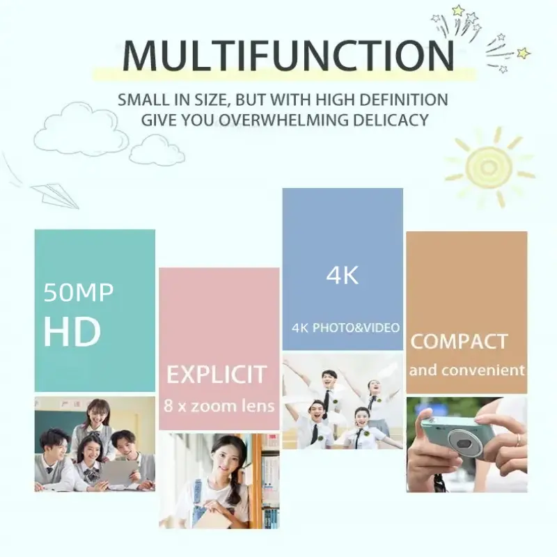 4K Mini Retro Camera 2.4 Inch IPS Screen Photography Camcorder with Flashlight Outdoor Front Rear Cam Child Entry-Level Camera