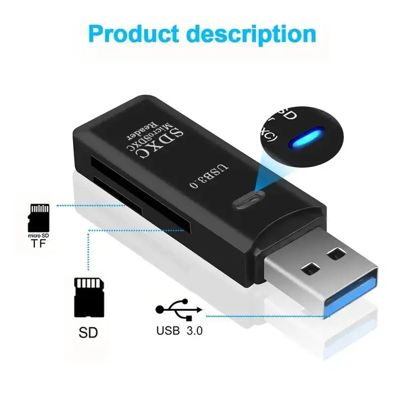 Multi Functional 2-in-1 High-speed USB 3.0/2.0 Card Reader Supports TF SD Card Memory Computer/Tablet Camera/Laptop/Car Mounted