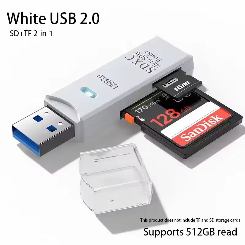 Multi Functional 2-in-1 High-speed USB 3.0/2.0 Card Reader Supports TF SD Card Memory Computer/Tablet Camera/Laptop/Car Mounted