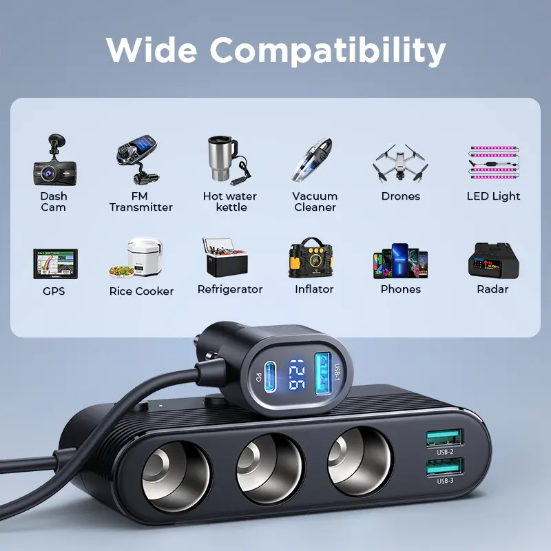 Joyroom 179W 7 in 1 Car Charger Adapter Fast PD QC3.0 Socket Cigarette Lighter Splitter Charge Independent Switches DC Outlet