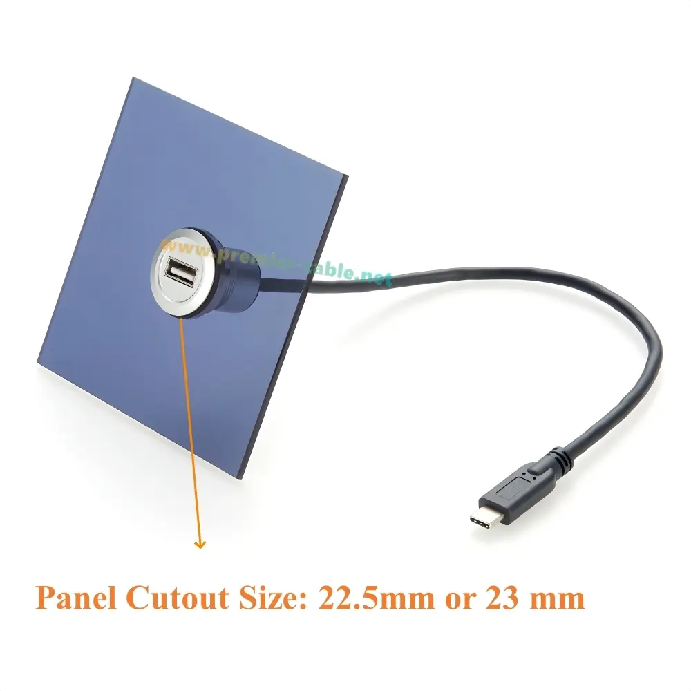USB 3.1 Type-C Male to USB 2.0 A Female Flush Panel Mount Cable Threaded Type-A to USB C Extension Cord for Data Transfer/Charge