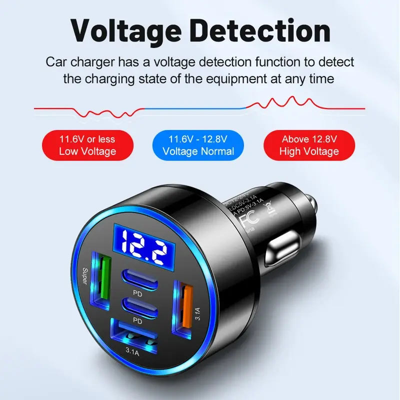 66/75W USB Car Charger Type C Fast Charging Phone Adapter For Xiaomi Samsung iPhone Charger Car Adapter Socket Cigarette Lighter