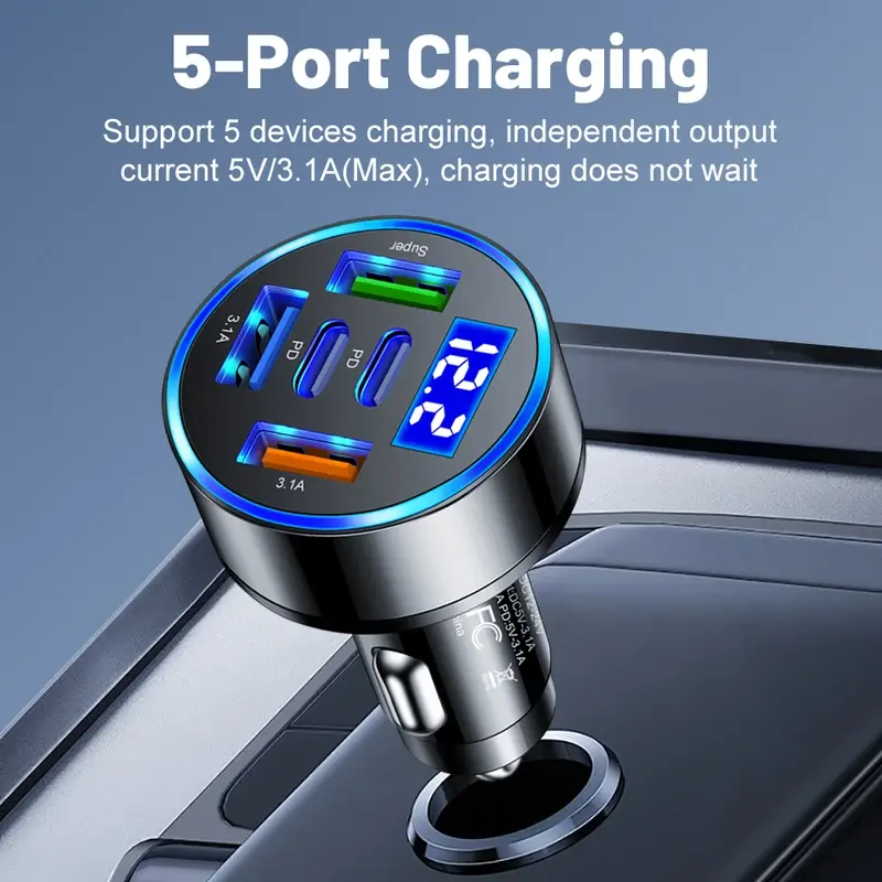 66/75W USB Car Charger Type C Fast Charging Phone Adapter For Xiaomi Samsung iPhone Charger Car Adapter Socket Cigarette Lighter