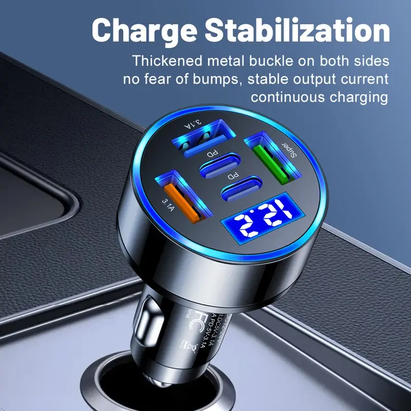 66/75W USB Car Charger Type C Fast Charging Phone Adapter For Xiaomi Samsung iPhone Charger Car Adapter Socket Cigarette Lighter