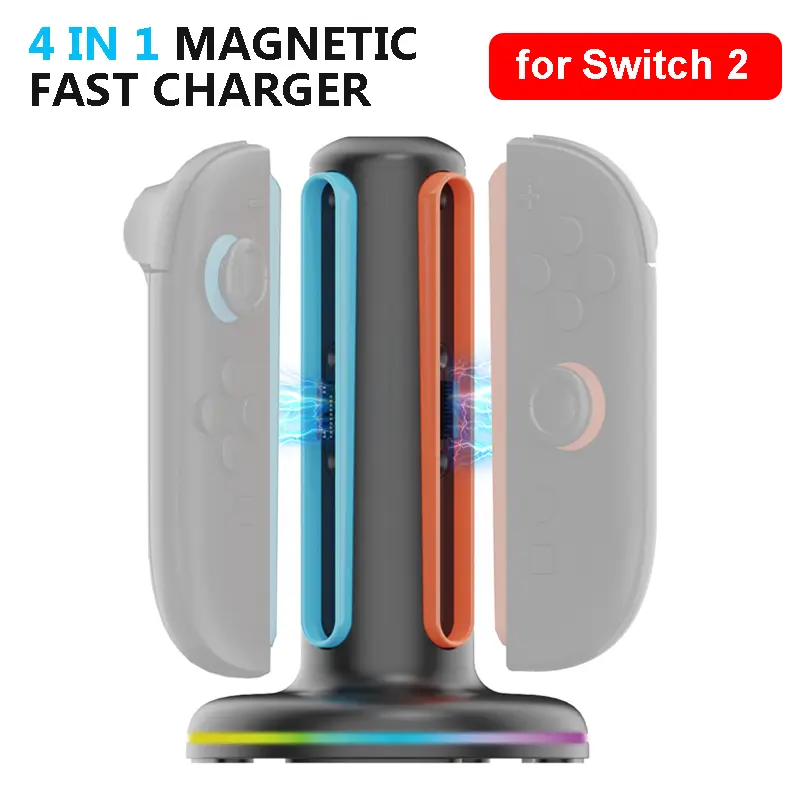 4 in 1 Magnetic Controller Charger Stand Station with Lights Charging Dock for Nintendo Switch2 Joy-Con Handle Charging Dock