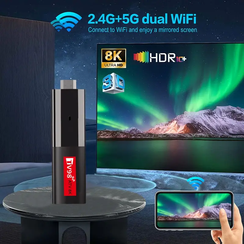 TV98 ATV Mini TV Stick Android 14 H618 2.4G 5G Wifi Support OTA 8K Media Player TV Receiver BT5.0 2GB 16GB Voice Remote TV Box