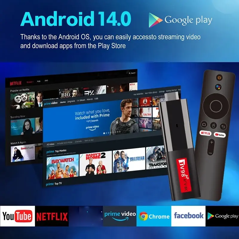 TV98 ATV Mini TV Stick Android 14 H618 2.4G 5G Wifi Support OTA 8K Media Player TV Receiver BT5.0 2GB 16GB Voice Remote TV Box
