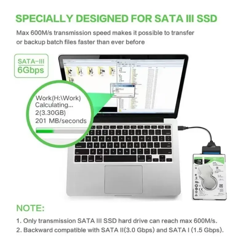 SATA 3 to USB 3.0 adapter cable 6Gbps high speed data Sata to usb adapter with power port support 2.5/3.5inch SSD HDD hard drive