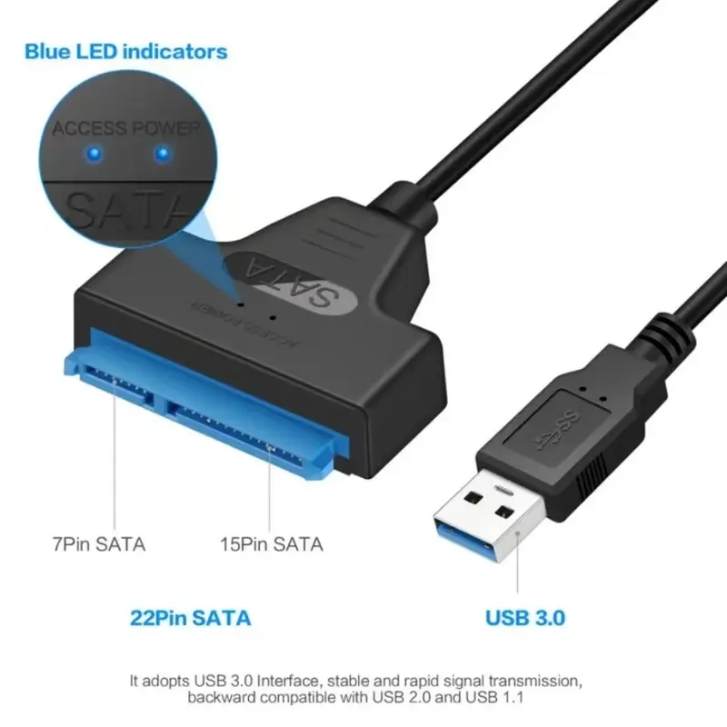 SATA 3 to USB 3.0 adapter cable 6Gbps high speed data Sata to usb adapter with power port support 2.5/3.5inch SSD HDD hard drive