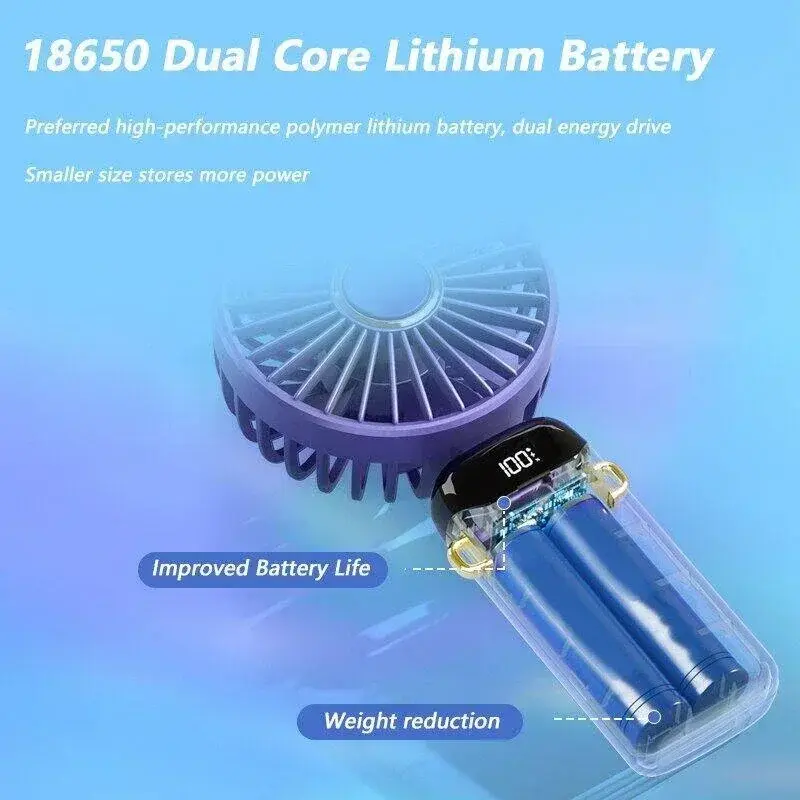 2025 New handheld mini fan foldable portable neck hanging Fans 5 speed USB rechargeable fan with phone stand and display screen