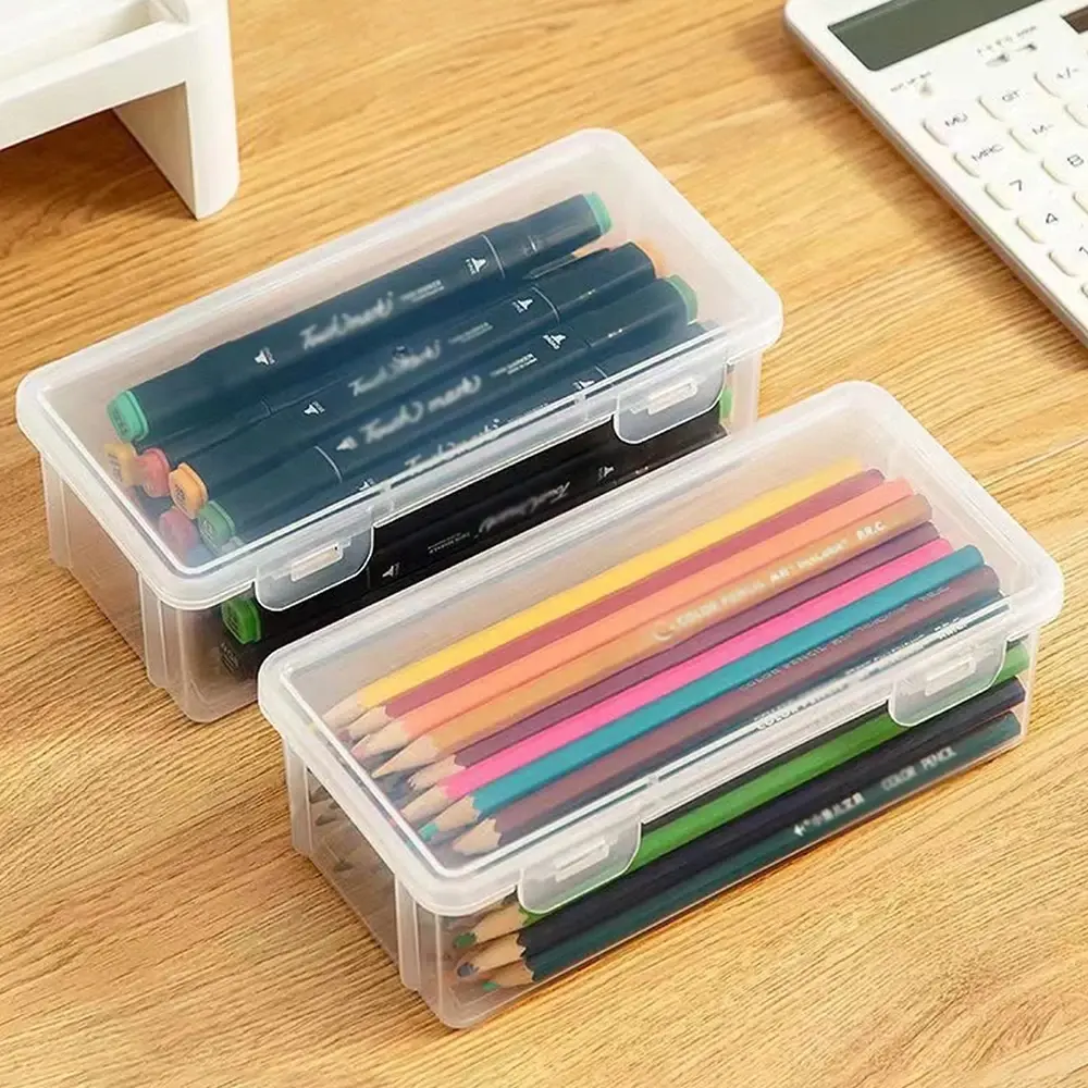 1/2/3/4pcs Clear Pencil Box Large Capacity Plastic Organizer Storage Boxes for School Bulk Stackable Design Office Supplies