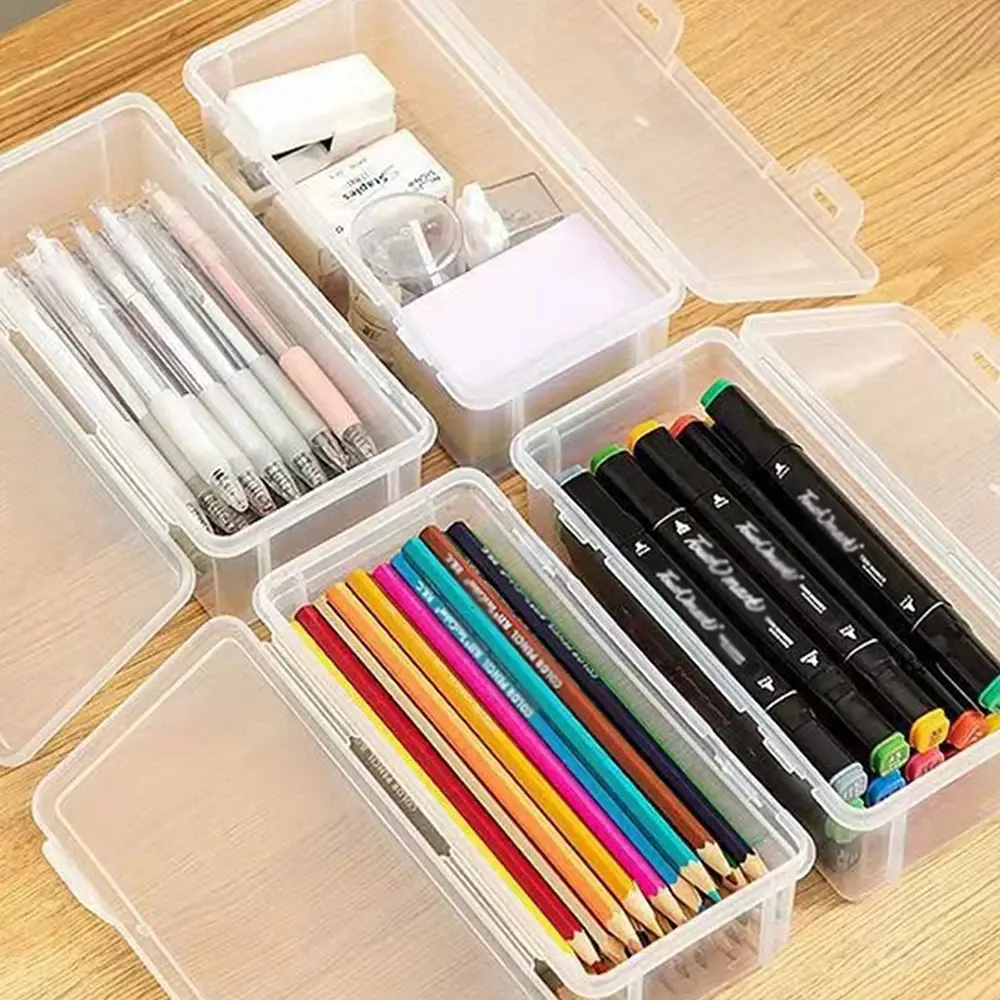 1/2/3/4pcs Clear Pencil Box Large Capacity Plastic Organizer Storage Boxes for School Bulk Stackable Design Office Supplies