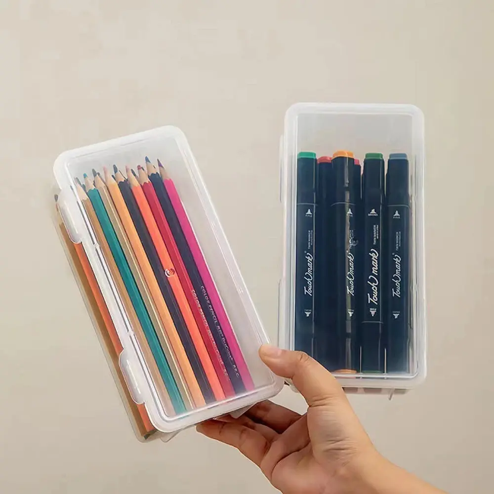 1/2/3/4pcs Clear Pencil Box Large Capacity Plastic Organizer Storage Boxes for School Bulk Stackable Design Office Supplies