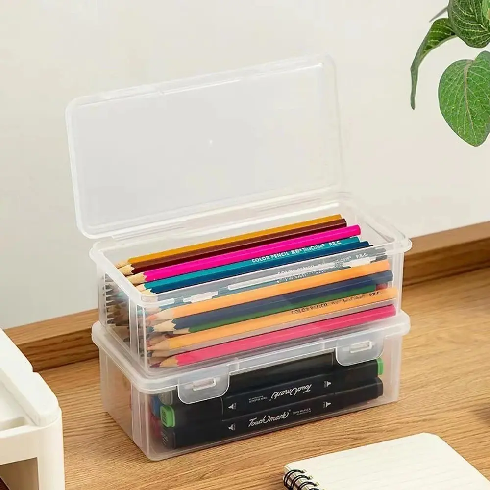 1/2/3/4pcs Clear Pencil Box Large Capacity Plastic Organizer Storage Boxes for School Bulk Stackable Design Office Supplies