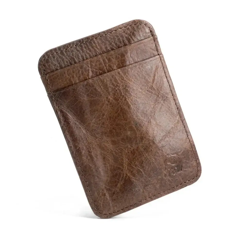 Fashion 100% Genuine Leather Thin Bank Credit Card Case Mini Card Wallet Men Bus Card Holder Cash Change Pack Business ID Pocket