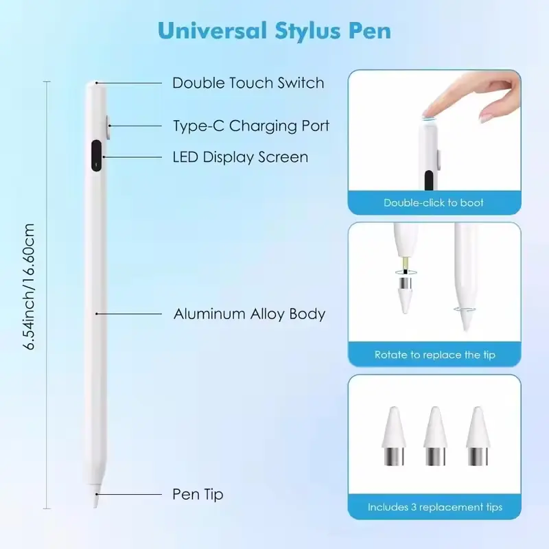Universal Stylus Pen Rechargeable Sensitive Tablet Touch Screen Pen Drawing Writing for Android/iOS with Power Display