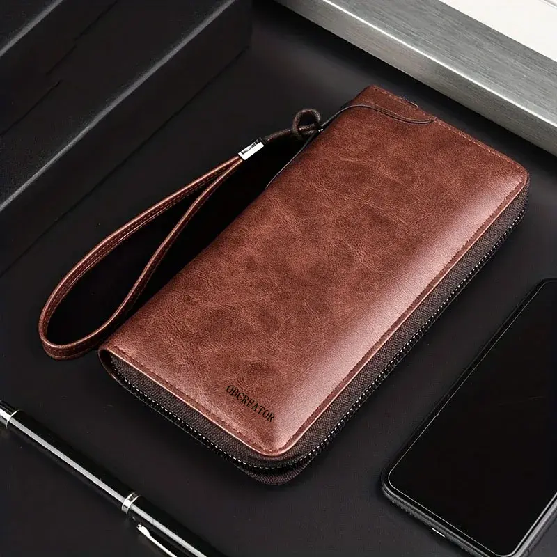 2025 New Men's Long Zipper Wallet High Quality Pu Leather Wallet For Men RFID Blocking Business Clutch Bag Credit Card Holder Pu