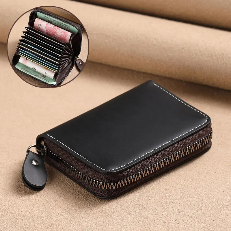 Stylish Card Holder Large Capacity ID Wallet Leather Holder RFID Blocking Wallet Compact Card Case Men's Card Wallet