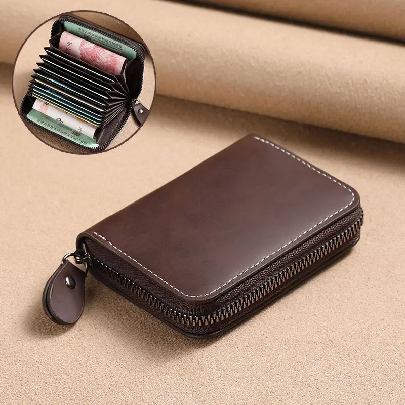 Stylish Card Holder Large Capacity ID Wallet Leather Holder RFID Blocking Wallet Compact Card Case Men's Card Wallet