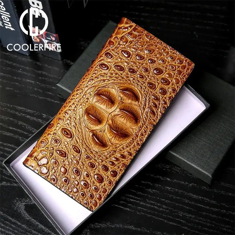 Men Wallets Business Long Crocodile Genuine Leather Fashion Thin Short Wallet No Zipper 4 Color Pure Leather Card Wallets PJ194