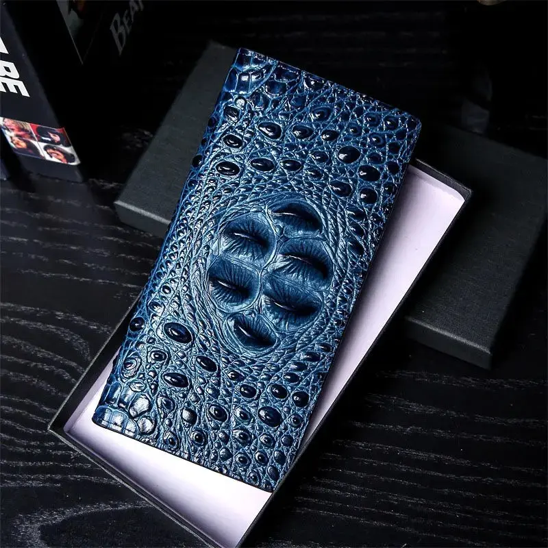 Men Wallets Business Long Crocodile Genuine Leather Fashion Thin Short Wallet No Zipper 4 Color Pure Leather Card Wallets PJ194