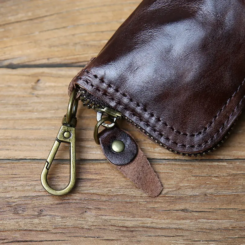 NZPJ Retro Genuine Leather Key Bag Natural Head Layer Cowhide Small Wallet Storage for Women Men Car Key Organizer