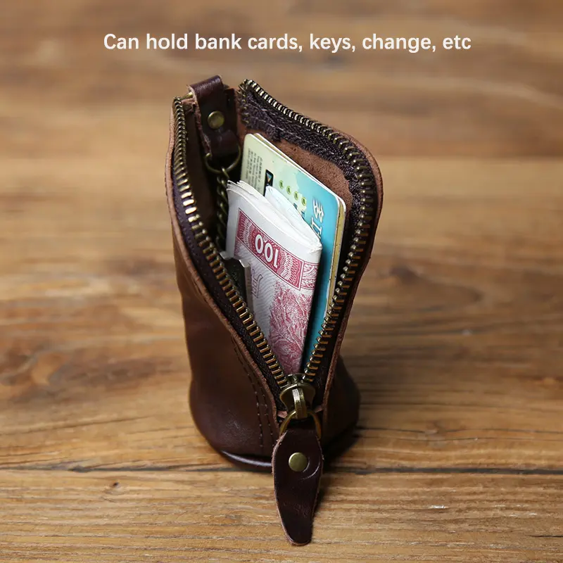 NZPJ Retro Genuine Leather Key Bag Natural Head Layer Cowhide Small Wallet Storage for Women Men Car Key Organizer