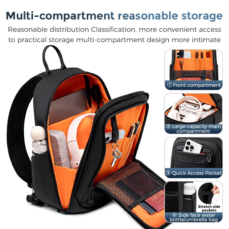 FENRUIEN men's single-shoulder crossbody bag, a convenient summer travel small backpack, 9.7-inch tablet computer chest bag
