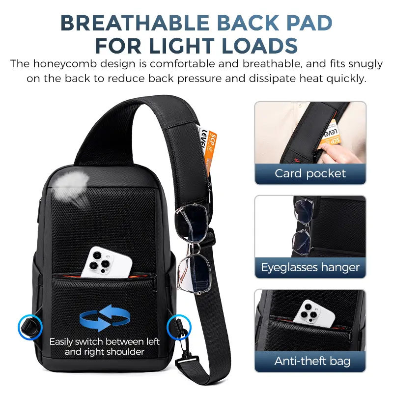 FENRUIEN men's single-shoulder crossbody bag, a convenient summer travel small backpack, 9.7-inch tablet computer chest bag